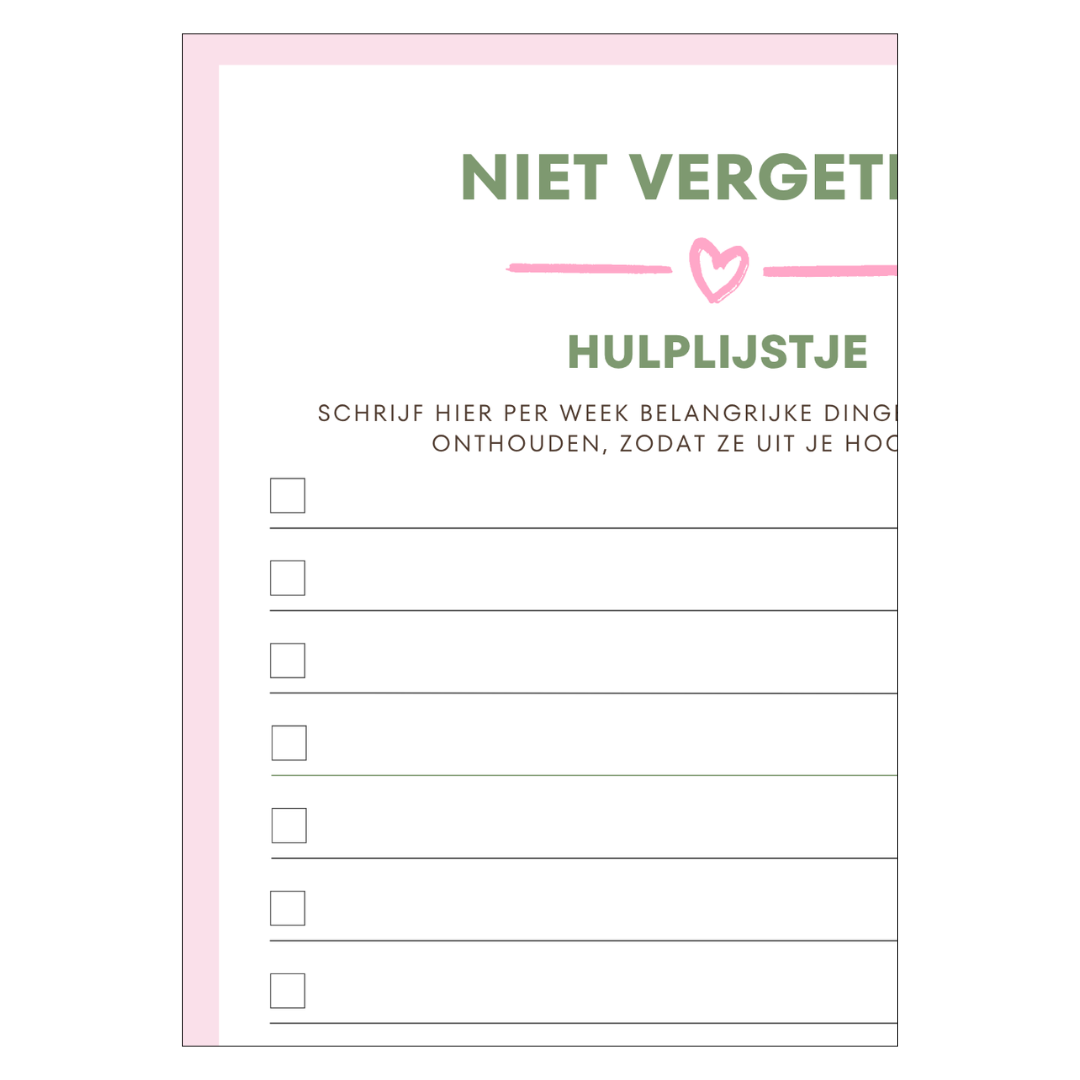 Rust in je hoofd pakket: afvinklijstjes en planners
